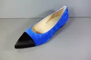 CHANEL 36.5 blue suede ballerina flats black cap point toe NEW Gabrielle Coco