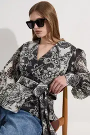 Tile Silk Cotton Wrap Blouse