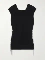 [Jil Sander] Jil Sander - Fringed Open-back Embellished Ponte Top - Black - FR 38 FR 38 Black