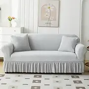 [LIODUX] Sofa Cover with Skirt, Stretch Sofa Slipcover Spandex Non-Slip Soft Couch Covers, Washable Sofa Slipcovers with Anti-Skid Foam & Thick Elastic Cord for Home (Light Grey,4 Seater(235-300cm))