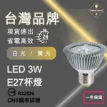 【 台灣公司-現貨速出】LED 3W 免驅動 E27杯燈 符合CNS國家認証 免安定器 免驅動器投射燈 一年保固