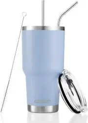30oz Blue Tumbler Stainless Steel Double Wall Vacuum Insulated Mug with Straw...