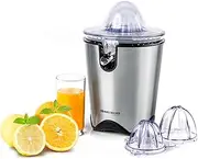[Rommelsbacher] ZP 60/E Citrus Juicer Powerful/Quiet Motor, Stainless Steel Strainer, Folding Spout, Drip Stop, 2 Press Cones (for Large and Small Fruits), 100 Watt, Stainless Steel