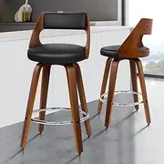 ALFORDSON Bar Stools 2X Swivel Wooden Kitchen Stool 65cm Seat Height Leather Counter Stool with Footrest and Adjustable Leg Levelers Home Dining Chair in Black for Home Bar Dining Room