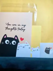 Thinking of You Encouragement Card Black and White Cat Friends