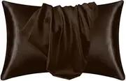 Luxury Silky Satin Pillowcase for Hair and Skin, 2-Pack - Standard Size Pillow Cases - Satin Silky Pillow Covers (2-Pack Standard, Brown)