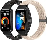[Relting] Soft Braided Bands Compatible with Huawei Band 10/9/8 for Women Men, Elastic Nylon Adjustable Replacement Strap for Huawei Band women man