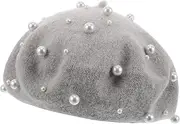 [FOMIYES] Delicate Wool Beret Vintage French Beret Hat Plush Wool Hat for Women Warmth Light Grey