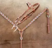Hair On Cowhide Lacing Browband Headstall & Breast Collar Set NEW