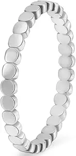 [Generic] Women's circular ring Stainless Steel Waved Beaded Stackable Wedding Band Ring