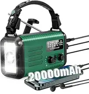 20000mAh/74000mWh Emergency Hand Crank Radio, AM FM NOAA Portable Weather Solar Radio, Dual Output Cell Phone Charger, Flashlight light, Reading lamp, Headphone jack, SOS Alarm for Outdoor Camping Use