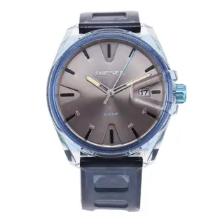 DIESEL 透明藍色漸層矽膠錶帶男士手錶-(DZ1868)-44mm