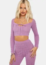 [RARE LONDON] Lilac Pointelle Knit Tie Front Top