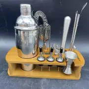 KITESSENSU Cocktail Shaker Set 16 Piece Tool Bartender Kit Bamboo Stand New