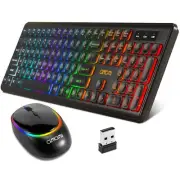 Wireless Keyboard and Rechargeable LED Combo RGB Backlit Keypad Silent USB 2....