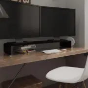 TV Stand Monitor Riser Glass Black 110x30x13 cm Adjustable Height Furnitur 44140