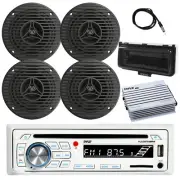 Pyle Marine CD Receiver, 3.5" 75W Speakers (QTY 4), Amp, Cover (White), Antenna
