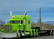 1/64 DCP PETERBILT 389 TRI AXLE W/ 70" MID ROOF & TRANSCRAFT STEPDECK TRAILER