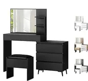 ALFORDSON Dressing Table Stool Set Makeup Vanity Desk with Mirror, Chair and Storage Cabinet, Vanity Dresser Organiser for Women Bedroom Dressing Room, Black