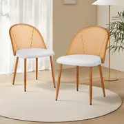 Cream White Set of 2 Rattan Dining Chairs with Cane Back for Home Kitchen Restaurant Cafe