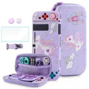Purple Switch Carrying Case for Unicorn, Cute Accessories Bundle Kit for Nint...