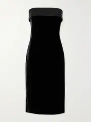 [Ralph Lauren Collection] Ralph Lauren Collection - Cantrelle Strapless Silk-twill Trimmed Stretch-velvet Midi Dress - Black - US6 US 6 Black