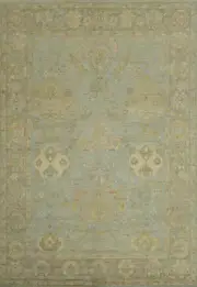 Oushak Turkish Area Rug 9x13 Vegetable Dye Light Blue Handmade Oriental Carpet