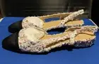 Adrizzlein NIB Slingback Flat Pumps Closed Front in White Multi. Size 9.5
