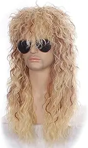 Punk Rock Wig,Long Gold Mullet Wig | 80s Punk Heavy Metal Rocker Cosplay Wig Costumes Fancy Accessory for Men