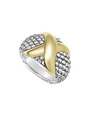Lagos 18K Yellow Gold & Sterling Silver Embrace X Dome Caviar Bead Statement Ring