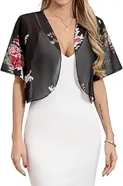[Missufe] Women's Short Sleeve Summer Cropped Shrugs Sheer Lightweight Chiffon Bolero Cardigans