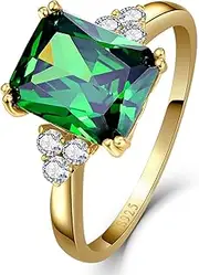[Yaresul] 8x10mm Emerald-Cut Simulated Women Emerald Ring 925 Sterling Silver Emerald Engagement Ring for Women May Birthstone Rings for Mothers Valentines Thanksgiving Day Size 5-10