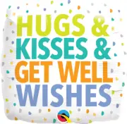 18" Hugs & Kisses & Get Well Wishes Foil Balloon - Qualatex