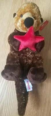 New with Tag Aurora Brown Sea Otter with Red Starfish Plush 6-14 in