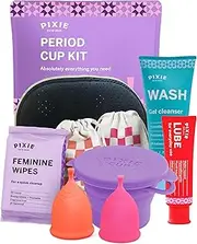 Pixie Menstrual Cup Kit - Best Period Cup Starter Kit - 2 Cups, Wash, 20 Wipes, Lube, Public Restroom Carry Cup & Storage Bag - Proven to Be What You Need to Become A Successful Menstrual Cup User