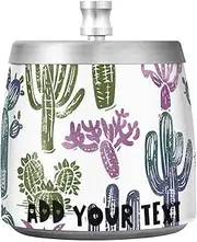 Retro White Cactus Collection Stainless Steel Home Ashtray with Lid for Home Office Tabletop Outdoor, Large Unbreakable Ciggerate Ashtray Outdoor for Home Office Decor
