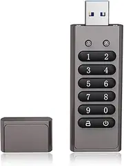 64GB 256-bit Encrypted USB Drive Password Secure Flash Drive USB3.0 U Disk Support Reset/Wipe/Auto Lock Function, Grey