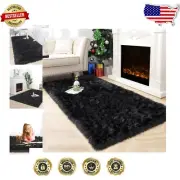 Soft Black Faux Fur Runner Rug - 2x6 High Pile Carpet for Bedroom & Living Room