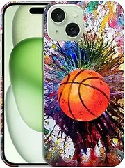 GlamCase for iPhone 15, iPhone 15 Case - Vintage Color Basketball Design Printed Slim & Sleek Cute Plastic Hard Snap on Protective Designer Back Phone Case/Cover for iPhone 15