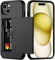 for iPhone 15 Case with Card Holder (Store 2 Cards) Wallet Case Slim Dual Layer Heavy Duty Protective Shockproof Hidden Card Slot Phone Case for iPhone 15,Black