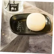 Soap Dish Soap Holder Shower, Ceramic Soap Dishes for Bar Soap Sponge, Black