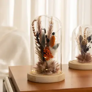 【YU Living】LED 永生花束裝飾玻璃盅 乾燥花束玻璃鐘罩 (高22cm/圖片色)