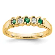 Solid 14k Yellow Gold Simulated CZ w/Simulated Emerald Band