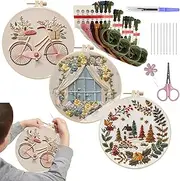 Beginner Embroidery Kit for Adults - Stamped Embroidery Kit 3 Pack Embroidery Starters Kit - Creative Hand Embroidery Supplies Adult Craft Kits for Adults Beginners