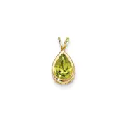 14K Yellow Gold 10x7mm Pear Peridot Checker bezel pendant