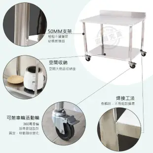 【Abis】客製商品-豪華升級版加牆款二層430不鏽鋼桌-附煞車輪/料理桌/工作桌/工作台/流理台(100X56CM)