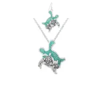 Mint Green Resin and Metal Turtle Pendant Necklace and Earrings Set for Women