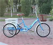 20 Inch Adult Tricycle Trike Bike Pedal for Beginner Riders Single Speed 3 Wheel Bikes Bicycles with Adjustable Height Rear Basket, Tricycle