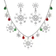 Christmas Snowflakes Necklace Earrings Set Sparkling Crystal Rhinestone