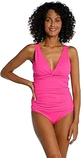 [La Blanca] Over The Shoulder Twist Front Tankini Swimsuit Top, Orchid, 6